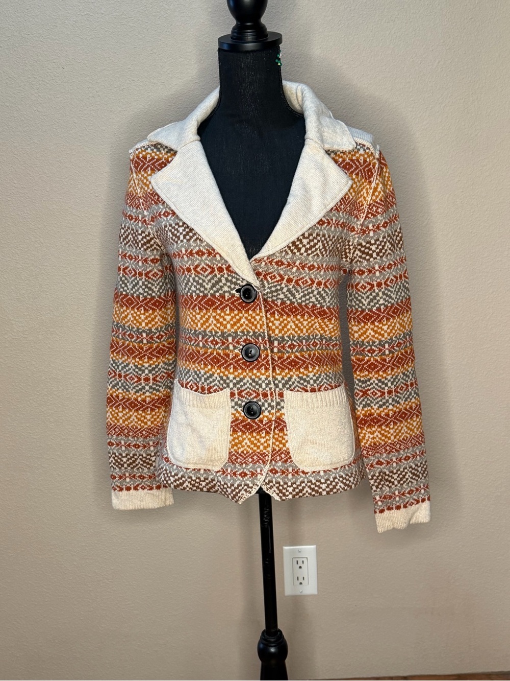 Bob Timberlake Knit Blazer Jacket in Cream and Rust sz S great condition